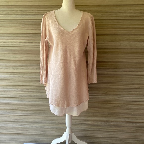 Tina Stephens Pink Scoop Neck Linen Cotton Top with long sleeves - Size L - Picture 1 of 5